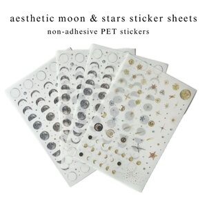 🏷️ aesthetic star, sun, moon phases non adhesive sticker sheets set of 4